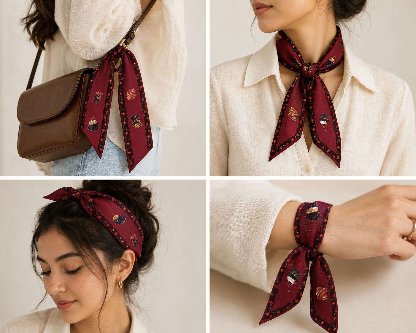 Narrow Silk Scarf - Brunch